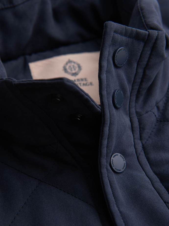 Men's peach effect quilted sleeveless jacket - navy blue V2 OM-JAVJ-0277