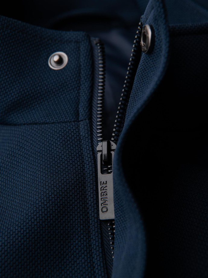 Palton bărbătesc structurat cu guler înalt - albastru marin V2 OM-COWC-0136