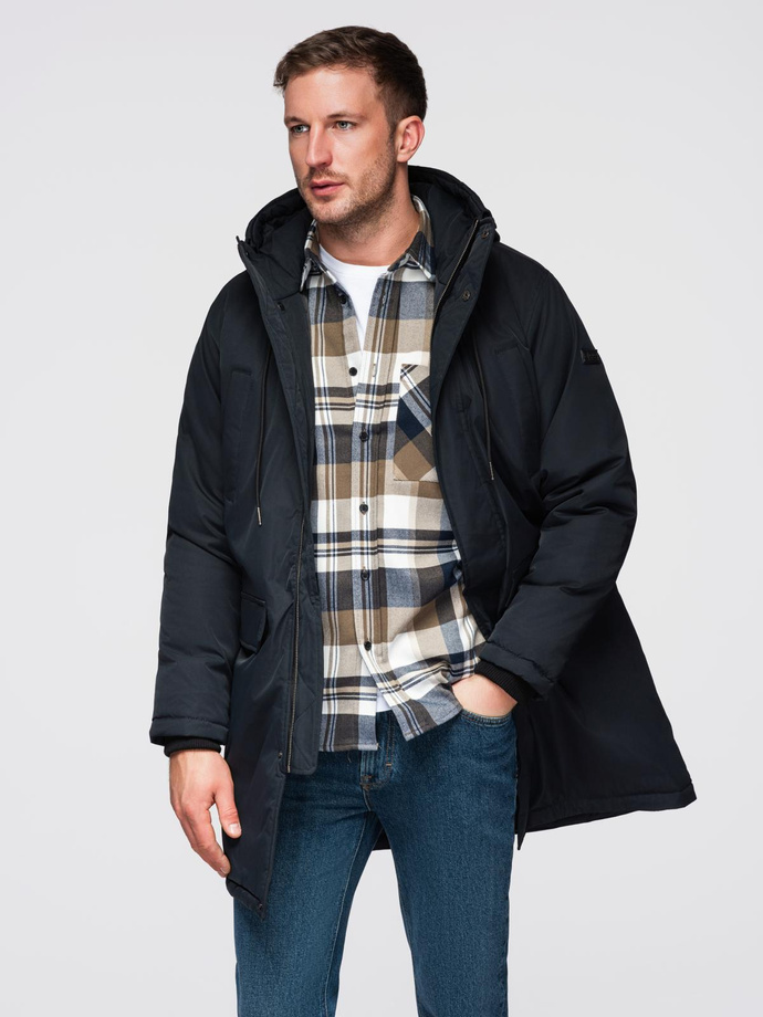 Jachetă parka Classic Long pentru bărbați - negru V6 OM-JAPJ-0313