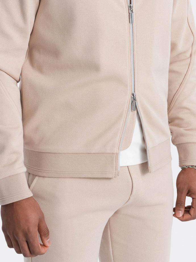 Men's jacquard knit jacket + shorts set - light beige V2 Z73