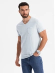 Tricou bărbătesc din bumbac cu logo dublu imprimat - albastru marin V3 OM-TSPT-0211