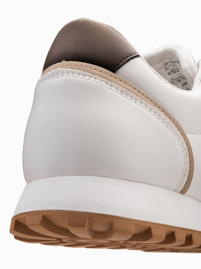 Pantofi sport pentru bărbați din material combinat Patchwork - alb și nisip V1 OM-FOSL-0144