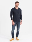 Men's unprinted longsleeve with v-neck - navy blue V5 OM-LSBL-0108