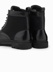 Men's high-top trapper boots with combined materials - black V1 OM-FOBO-0174
