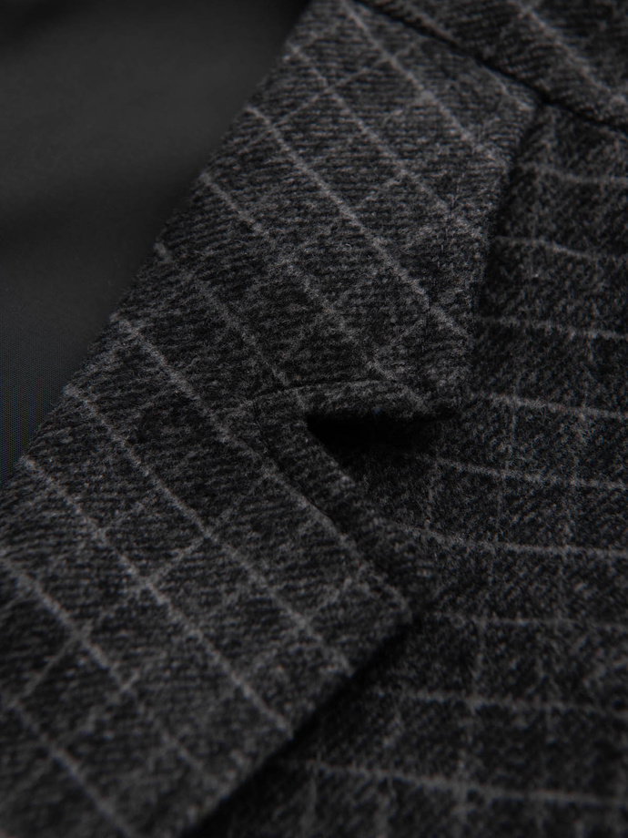Men's wool blend vest with checkered lapels - graphite V1 OM-BLZV-0110