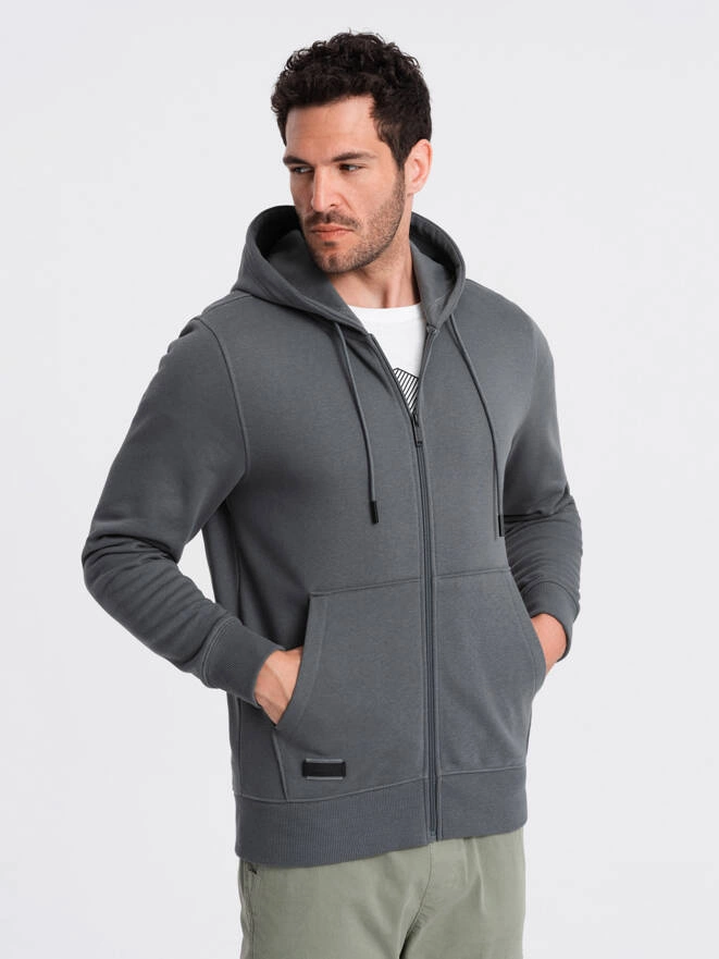 Unzipped cotton men's BASIC sweatshirt - graphite V11 OM-SSBZ-0160