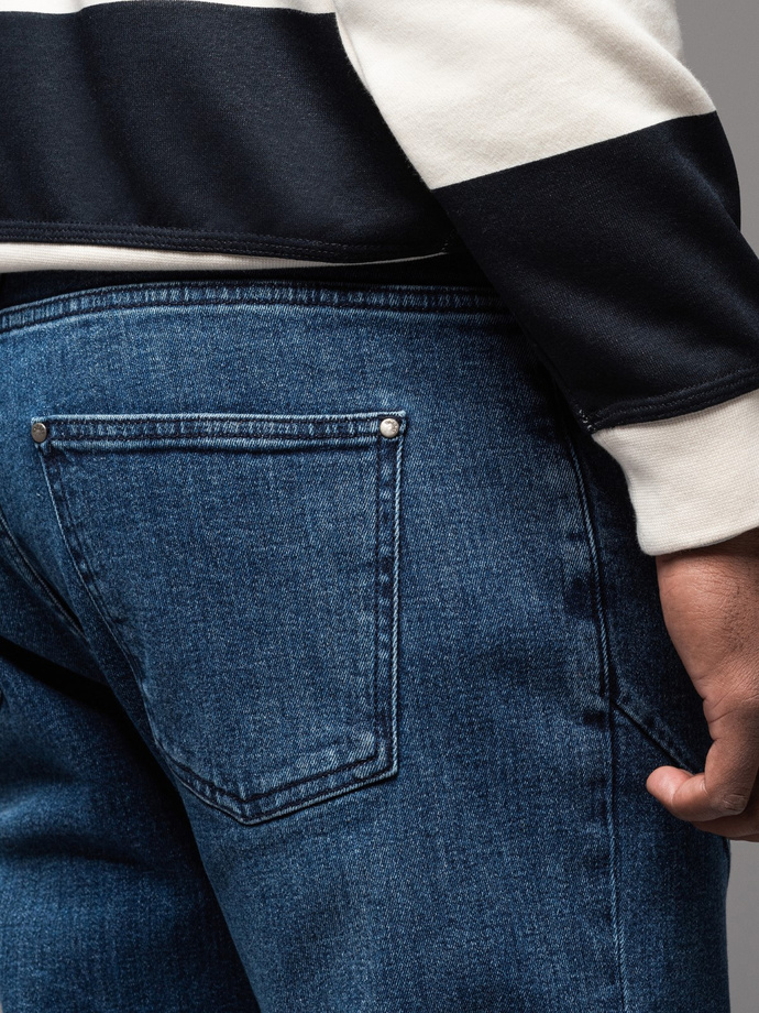 Pantaloni din denim CARROT FIT pentru bărbați cu barete decorative - albastru închis V2 OM-PADP-0227