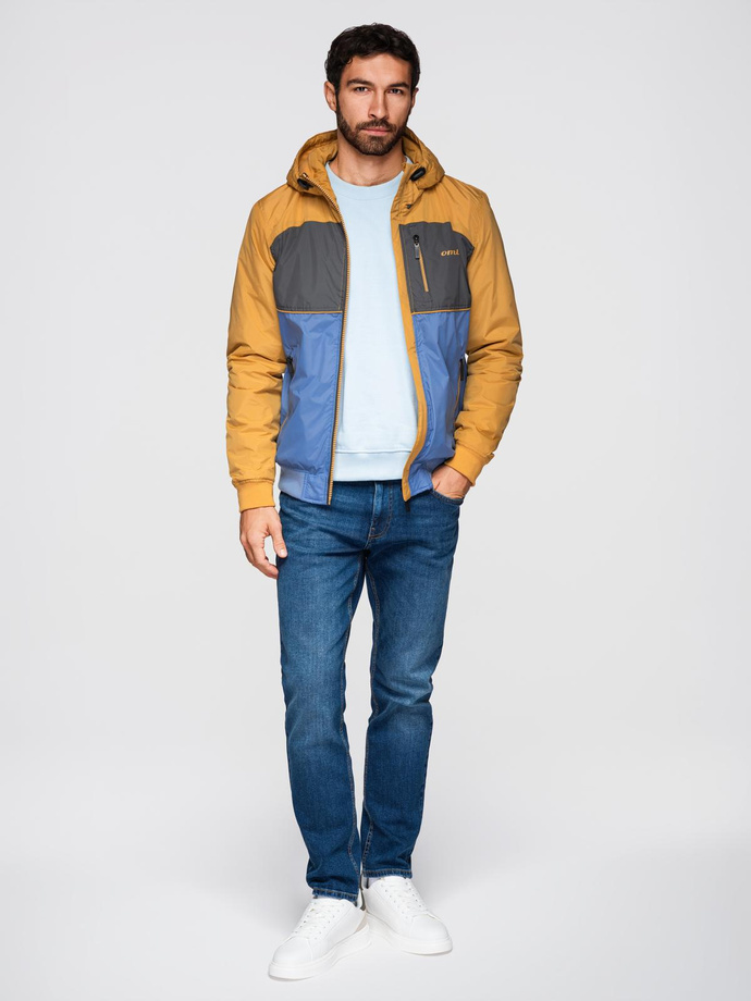 Jachetă sport ușoară colorată pentru bărbați cu fleece - albastru și muștar V8 OM-JANP-0194