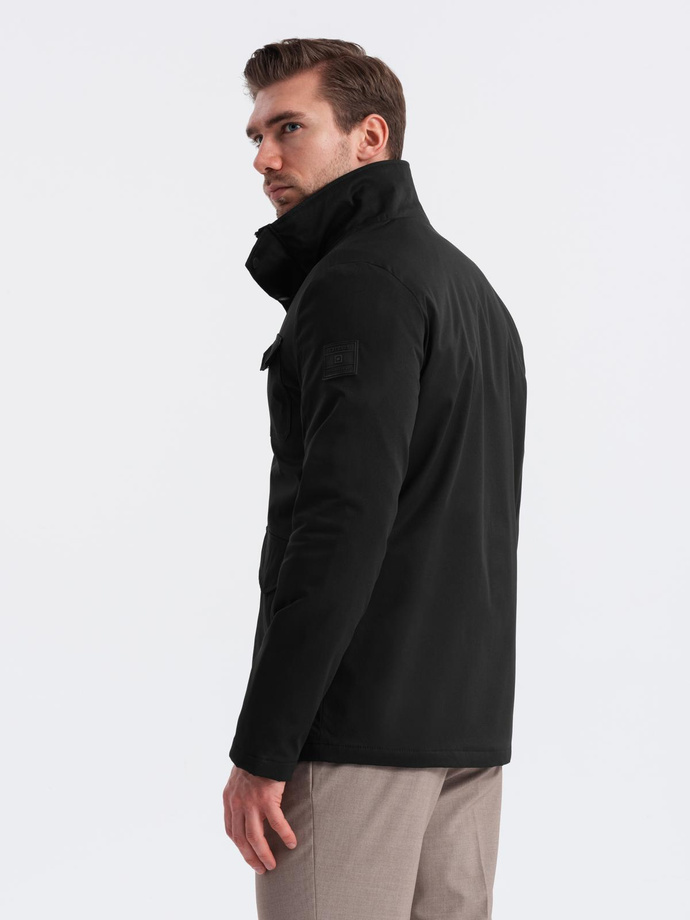 Men's lightweight jacket with high collar and pockets - black V1 OM-JALP-0167