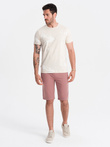 Men's pre-knee BASIC sweat shorts - dark pink V4 OM-SRBS-0149