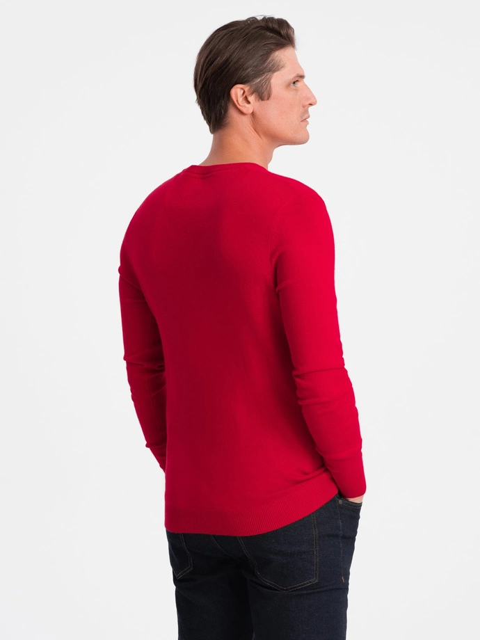 Classic men's sweater with round neckline - red V5 OM-SWBS-0106