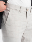 Men's pants with a classic cut in a delicate check - beige V1 OM-PACP-0187