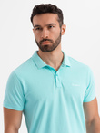 Tricou polo BASIC BASIC pentru bărbați, o singură culoare, din tricot piqué - verde neon V25 OM-POBS-0100