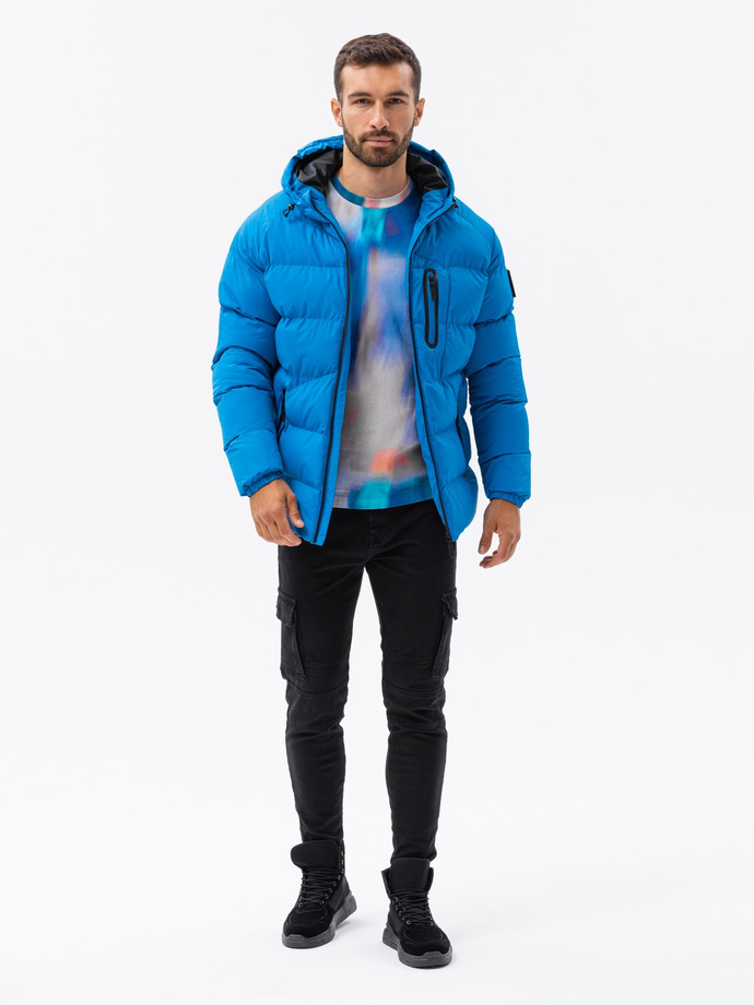 Jachetă matlasată pentru bărbați cu izolație puternică și mâneci raglan - albastru V2 OM-JAHP-0178