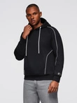 Men's sweatshirt with contrast stitching and hood - black V1 OM-SSNZ-0250