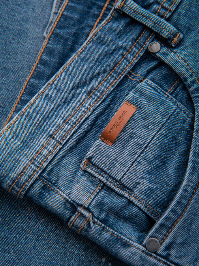 Vyriški trumpi džinsiniai šortai su įplėšimais ir atlenktomis kojomis - mėlyni V2 OM-SRDS-0186