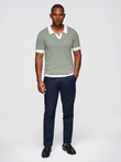 Men's knitted buttonless polo shirt with navy stripes - white and olive V3 OM-POSS-0161