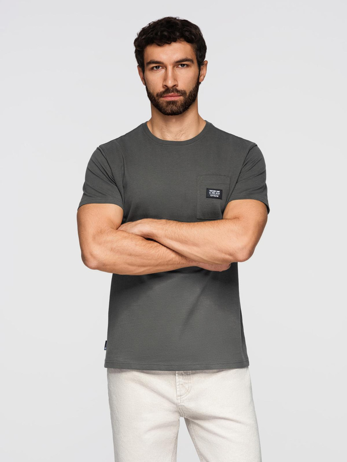 Men's casual t-shirt with pocket patch - graphite V11 OM-TSCT-0109