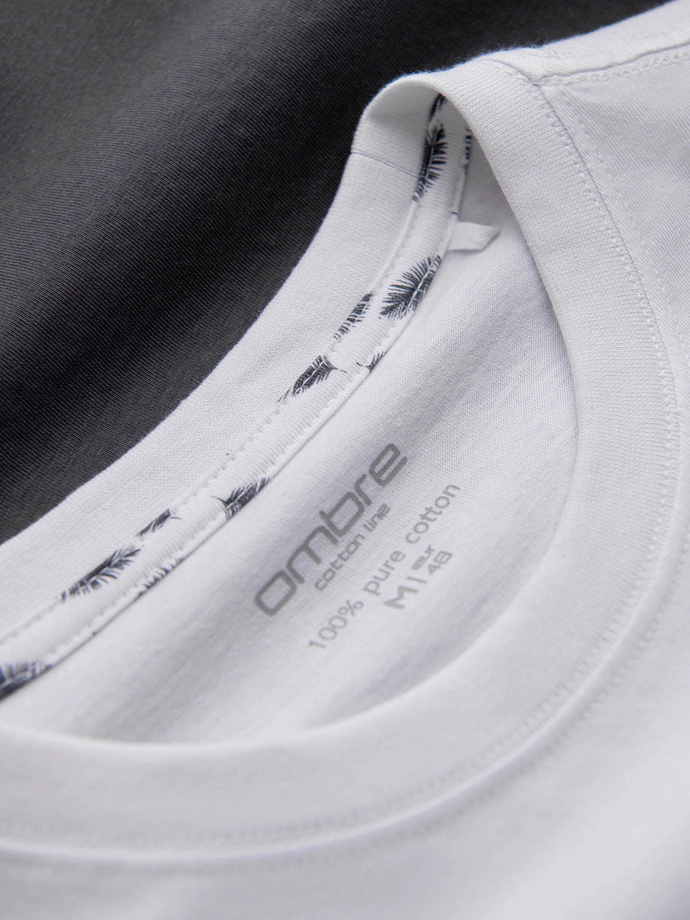 Pánske dvojfarebné tričko s potlačou palmových listov - grafitová V2 OM-TSPT-0177