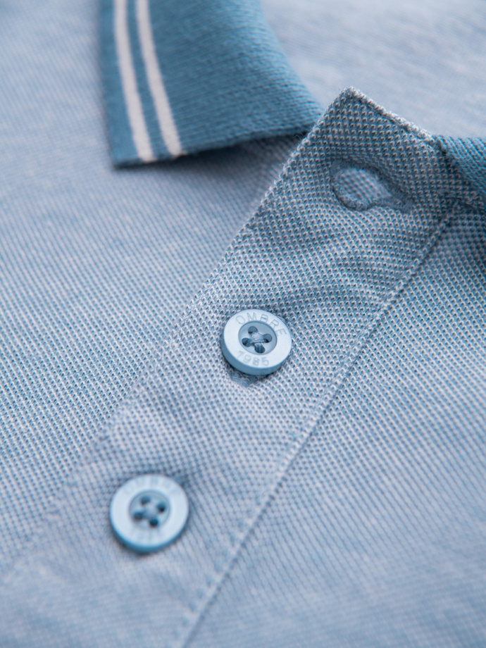 Men's melange polo shirt with striped collar - blue V3 OM-POSS-0109