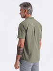 Men's short sleeve shirt with Cuban collar - khaki V4 OM-SHSS-0168