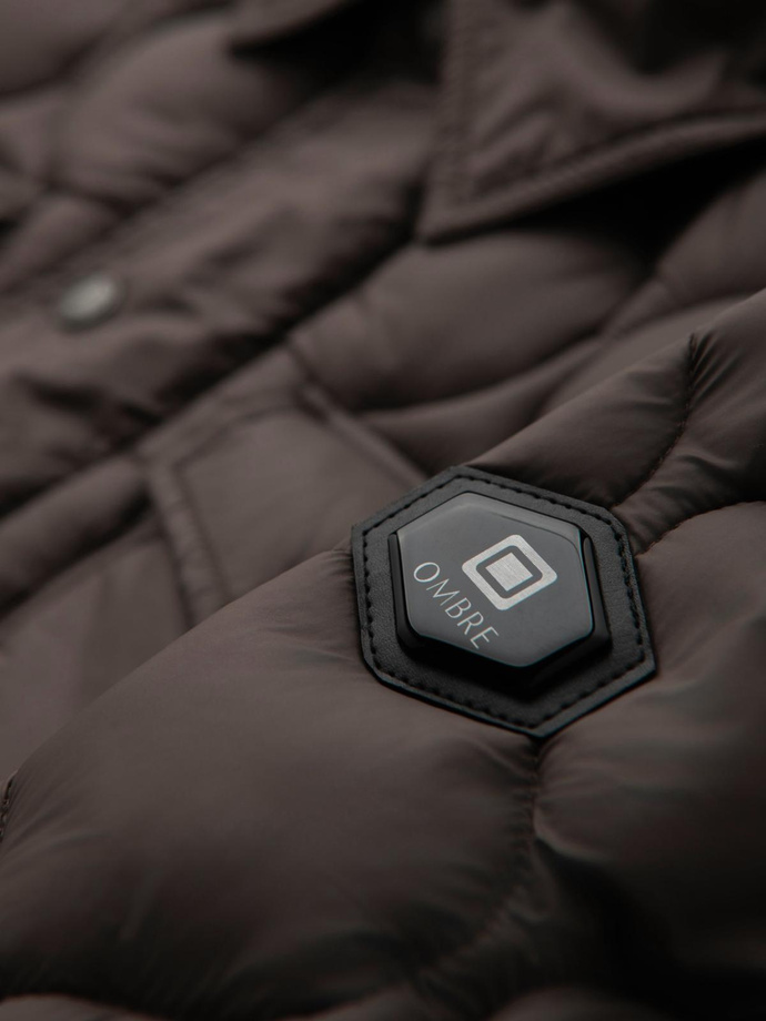 Men's quilted jacket in shirt cut - khaki V3 OM-JALP-0215