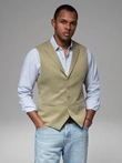 Fitted men's structured knit vest with lapels - olive V1 OM-BLZV-0144
