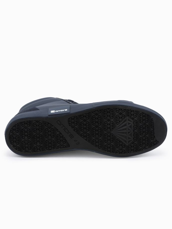 Klasické pánske vysoké tenisky s prešívaným zvrškom - tmavomodré V3 OM-FOTH-0127