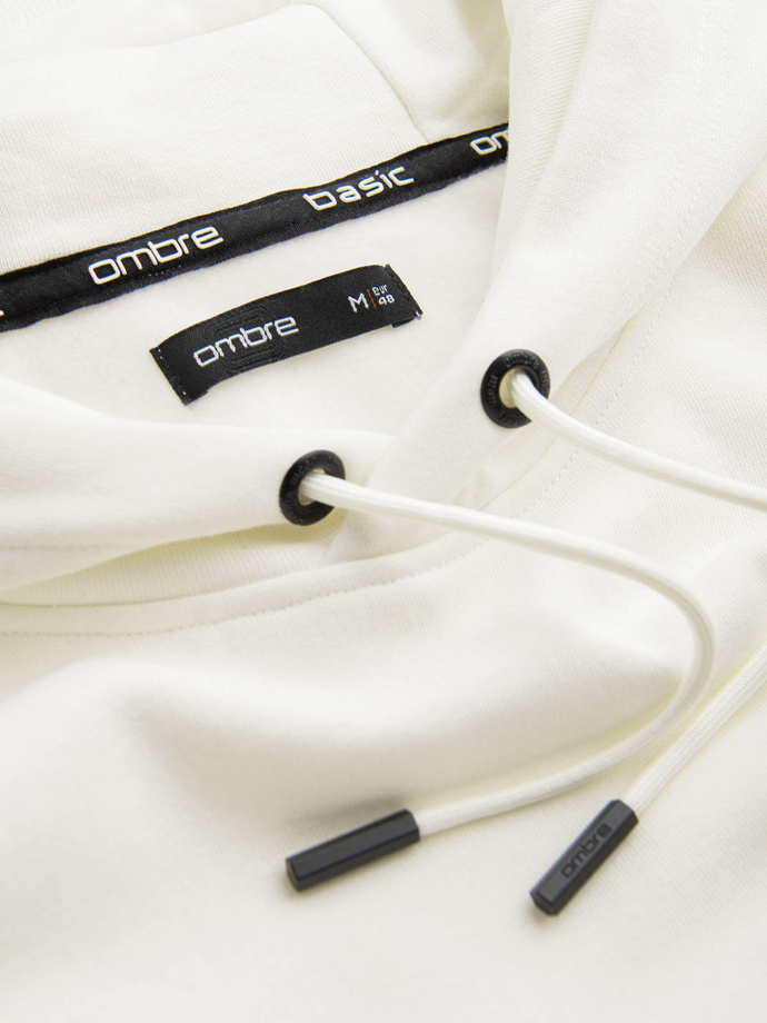 Men's BASIC cotton kangaroo hooded sweatshirt - cream V5 OM-SSBN-0161