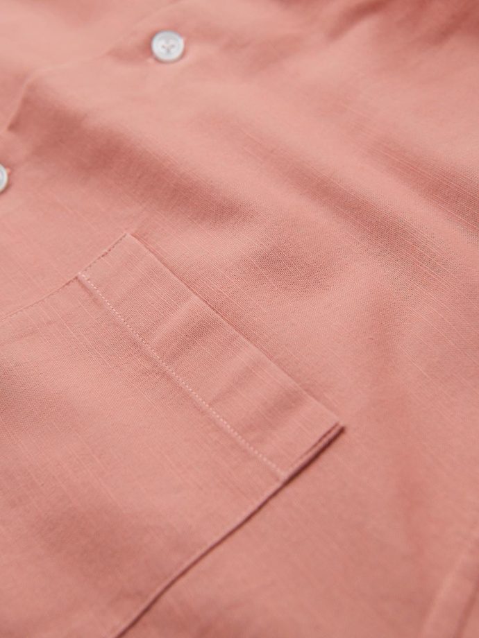 Cămașă bărbătească din in cu guler înalt și buzunar REGULAR FIT - piersică V1 OM-SHCS-0161