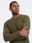 Pánský dlouhý rukáv s vaflovou texturou - olivově zelený V3 OM-LSCL-0109