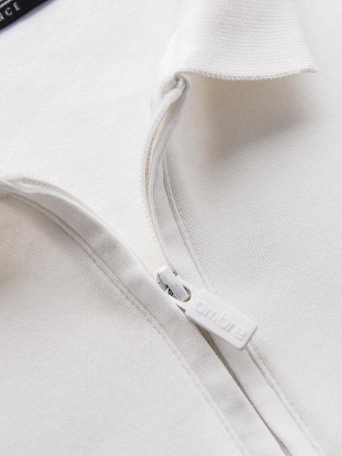 Pánská polokošile s dlouhým rukávem a límcem na zip - bílá V1 OM-POLS-0130