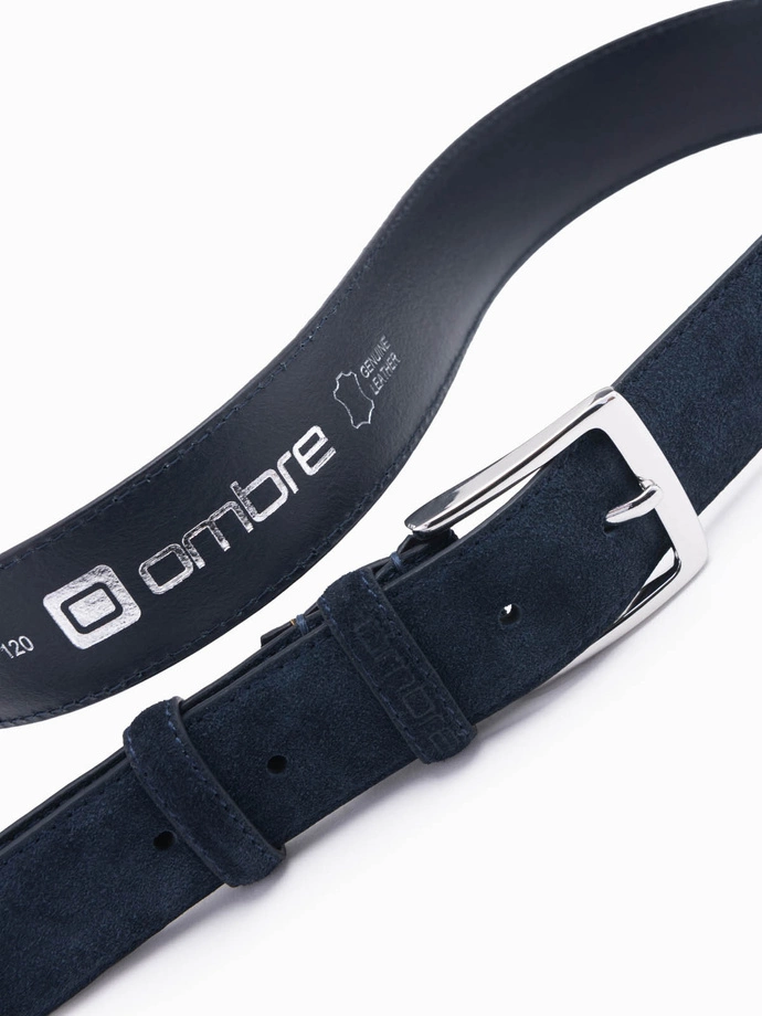Men's monochromatic natural suede belt - navy blue V3 OU-ACBE-0113