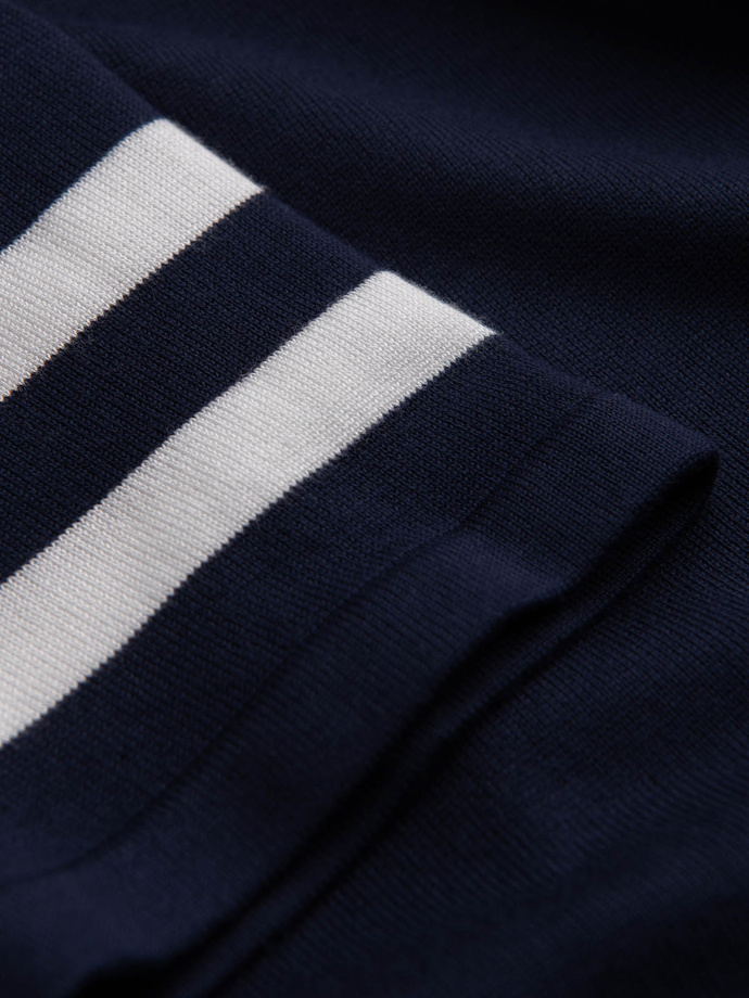 Men's soft knit polo shirt with contrasting stripes - navy blue V2 OM-POSS-0118