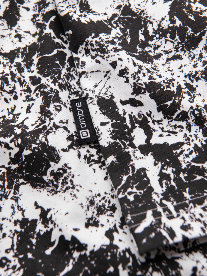 Men's patterned cotton short sleeve T-shirt - white and black V2 OM-TSFP-0223