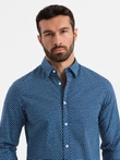 Pánska košeľa SLIM FIT s jemným vzorom - tmavomodrá V1 OM-SHCS-0140