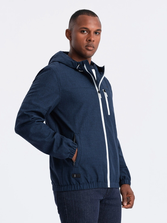 Men's lightweight sports jacket with fleece lining - navy blue V2 OM-JANP-0136