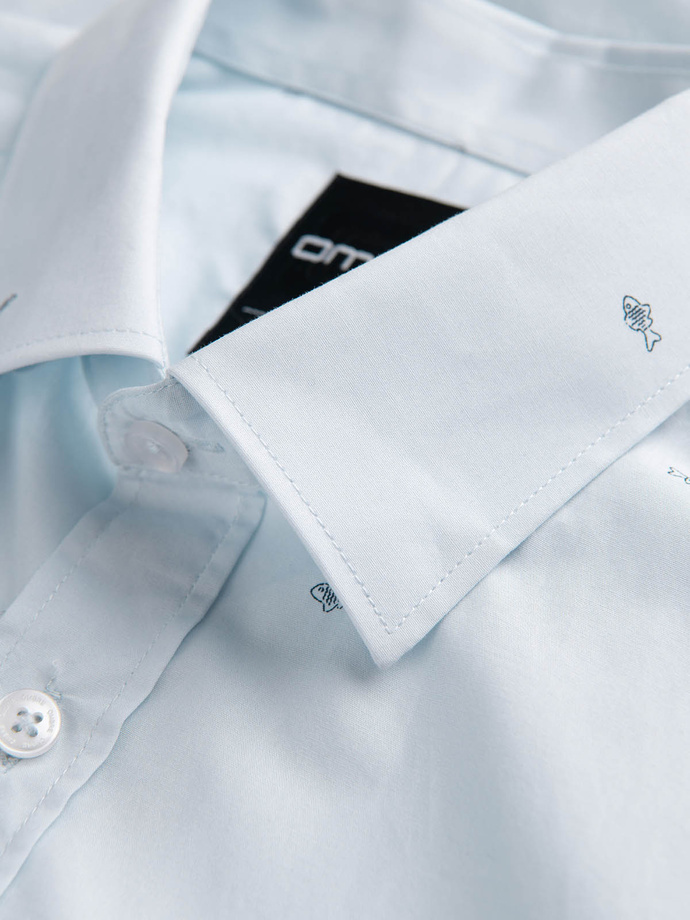 Klasikiniai vyriški medvilniniai SLIM FIT marškinėliai - mėlyni V4 OM-SHCS-0156