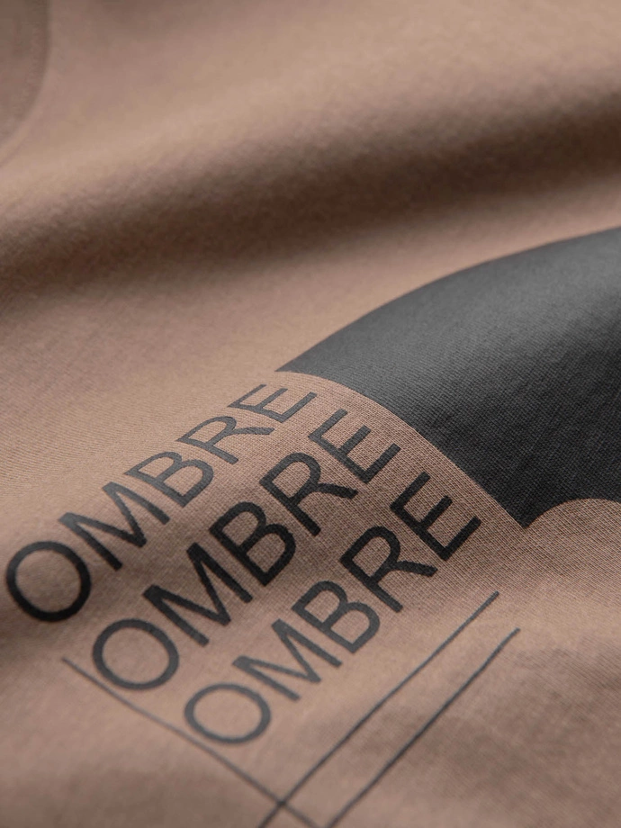 Vyriški medvilniniai marškinėliai su spauda - šviesiai rudi V2 OM-TSPT-0166