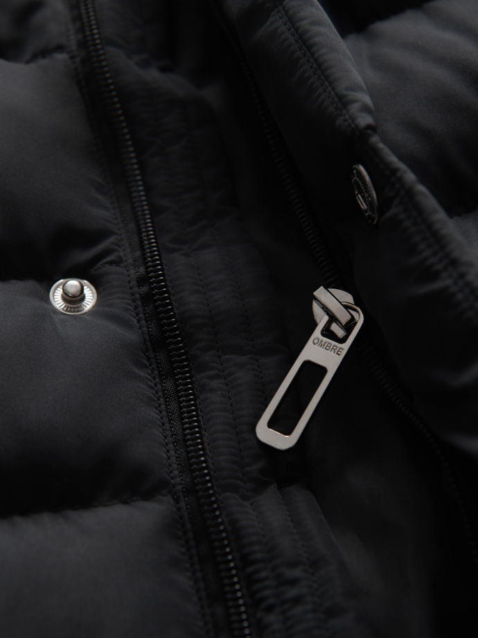 Men's quilted jacket with stand-up collar and chest zips - black V1 OM-JALP-0260