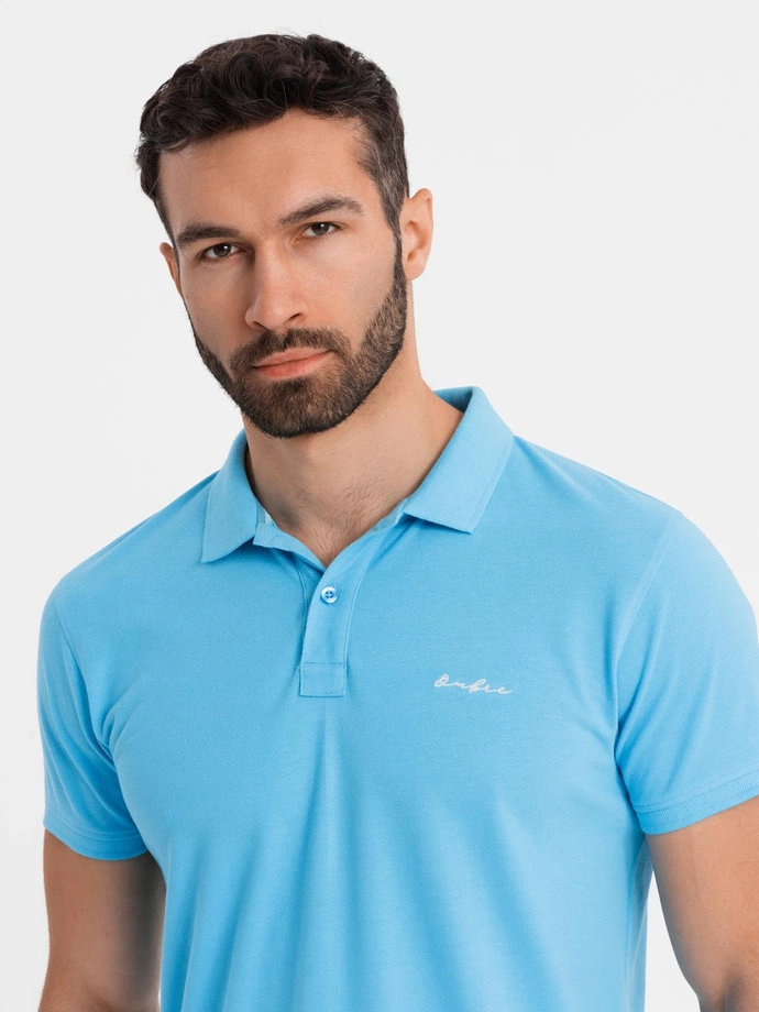 Cotton pique knit polo shirt - light blue V3 OM-POSS-0103