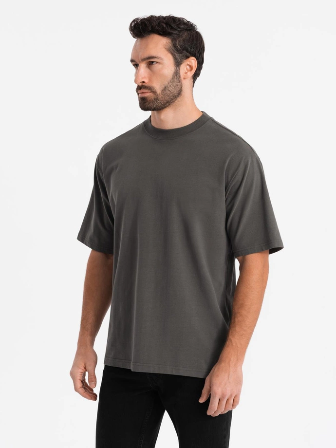 Men's LOOSE FIT cotton t-shirt with round neckline - gray-green V3 OM-TSBC-0234
