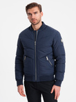 Men's quilted bomber jacket with metal zippers - navy blue V2 OM-JALP-0143