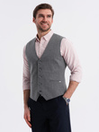 Fitted elegant men's structured knit vest - graphite V3 OM-BLZV-0147