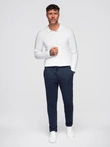 Men's pique knit pants with adjustable waistband - navy blue V1 OM-PACP-0283