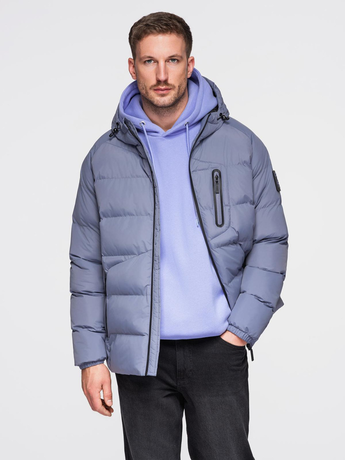 Warmed quilted men's jacket with raglan sleeves - extinguished purple V6 OM-JAHP-0302