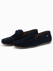 Men's leather moccasin shoes with thong and driver sole - navy blue V4 OM-FOCS-0150