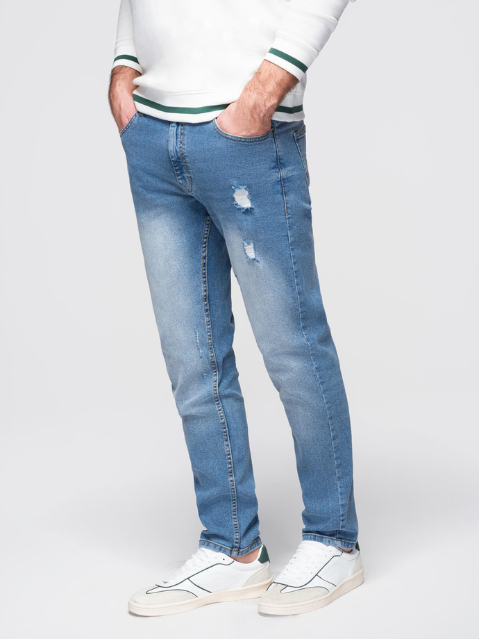 Pantaloni bărbătești REGULAR FIT din denim cu frecare - albastru deschis V1 OM-PADP-0254