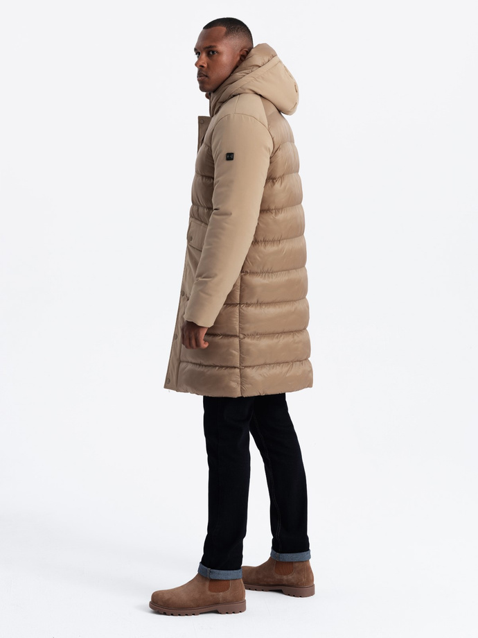 Pánska dlhá prešívaná bunda s veľkými vreckami - béžová V2 OM-JALJ-0165