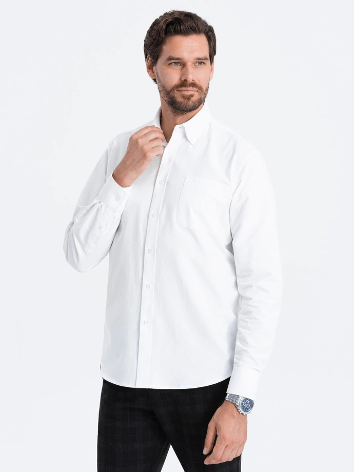 Men's cotton oxford shirt with REGULAR pocket - white V1 OM-SHOS-0108